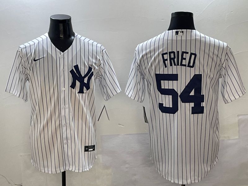 Men New York Yankees 54 Fried White Stripe Game Nike 2025 MLB Jersey style 1